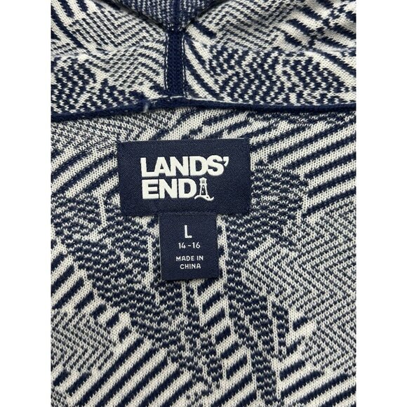Lands End Cardigan Womens L 14 16 Blue Floral Open Front Super Soft Stretchy - Picture 7 of 9